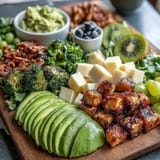 Vibrant St. Patricks Day green food board with fresh fruits, veggies, cheeses, and festive treats for a fun party spread.