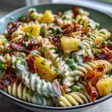 Vibrant Hawaiian Pasta Salad with Ham, Pineapple, and Ranch, packed with crunchy veggies and a tangy ranch-pineapple blend.  