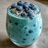 Enjoy this easy kefir smoothie packed with blueberries and healthy flaxseed goodness.