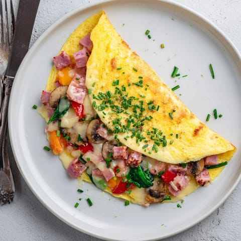 Perfectly cooked Omelet with Cheese featuring creamy scrambled eggs and gooey Gruyère, ideal for a quick breakfast.