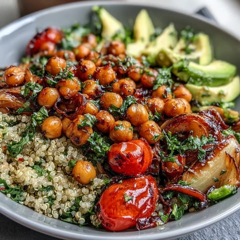 Lemon Vinaigrette Grain Bowls with Roasted Chickpeas - colorful, healthy bowls packed with roasted chickpeas, fresh vegetables, and a tangy lemon dressing.
