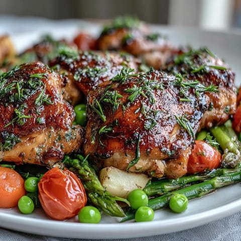 Sheet Pan Chicken with Spring Veggies - tender chicken and crisp spring vegetables baked together with a zesty lemon-garlic marinade for a wholesome dinner.  