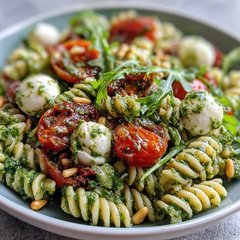 Summer Pasta Pesto Tomatoes Mozzarella