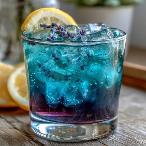 Refreshing butterfly pea flower lemonade showing magical blue to purple color transformation when citrus is added.