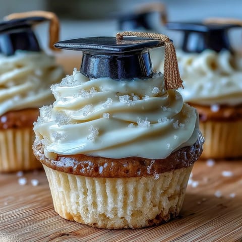 Celebrate with these delicious vanilla graduation cupcakes topped with adorable edible caps.