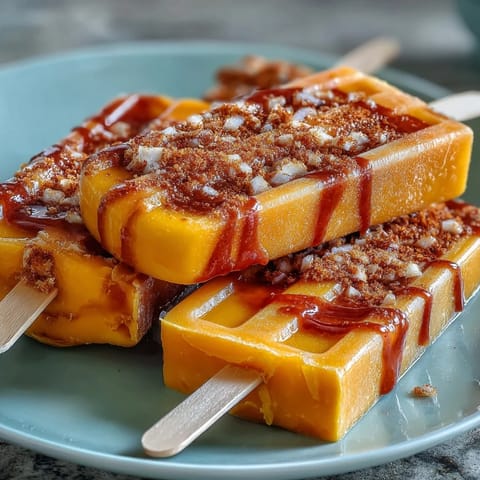 Vibrant Fricy Mango Chamoy Pspicles with Tajin, swirled and ready to enjoy.