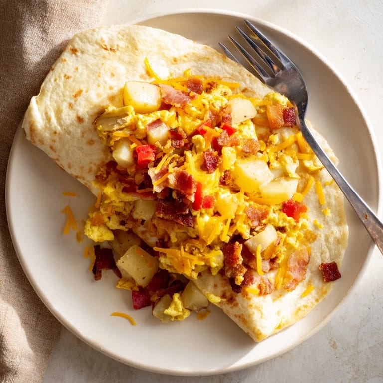 Freshly wrapped Breakfast Burrito served with salsa and avocado slices, perfect for a hearty American breakfast.