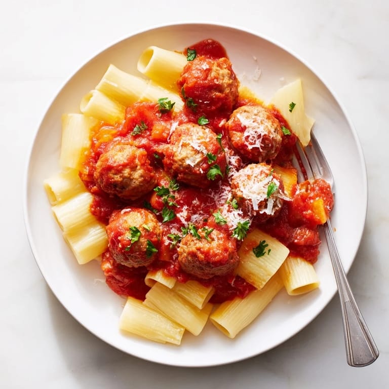Close-up of tender turkey meatballs coated in a chunky tomato and basil sauce, served with a side of crusty bread for dipping.