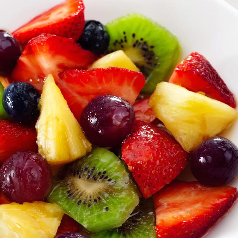 Healthy Fruit Salad served in a glass bowl, perfect for a refreshing dessert.