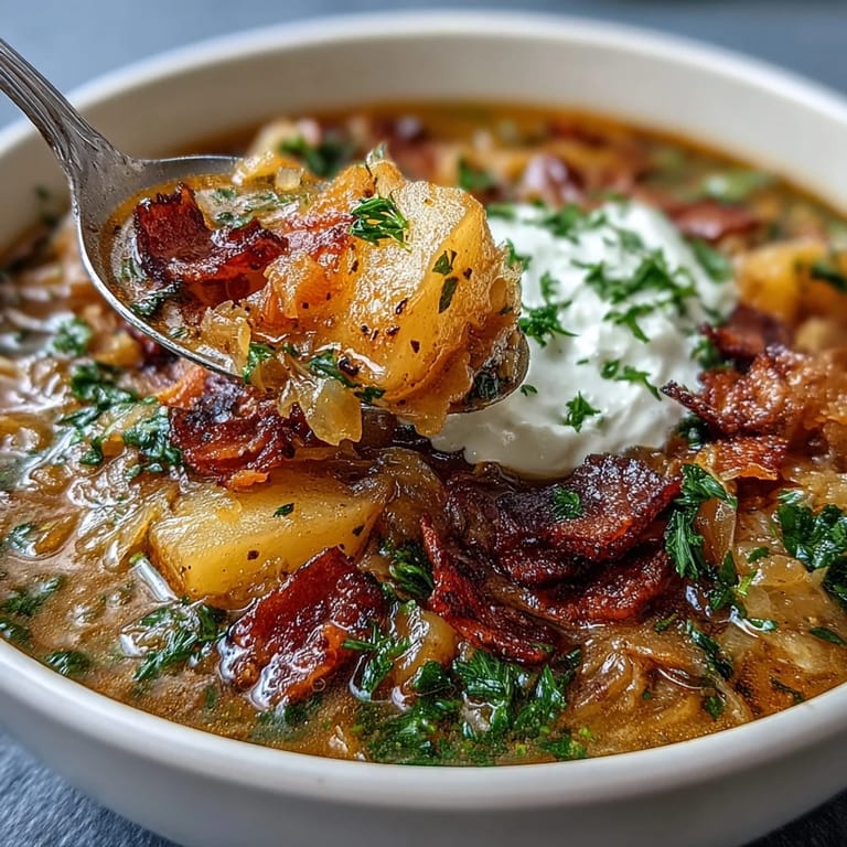 Rustic Sauerkraut Soup served alongside crusty bread for a comforting Central European meal.