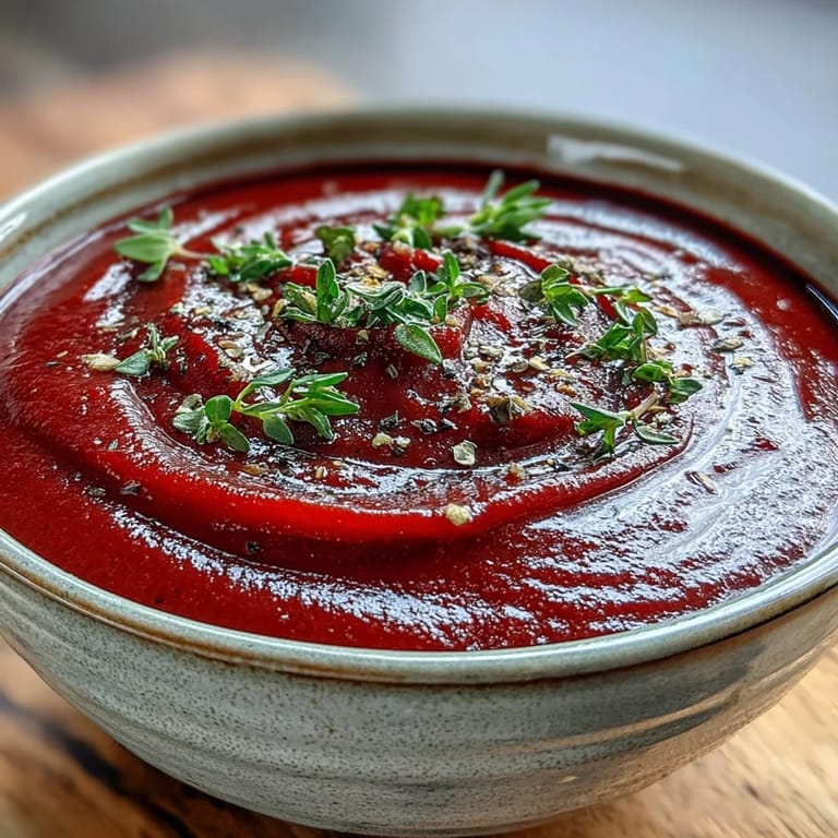 Vibrant, velvety roasted beet soup served hot with crusty bread for a comforting meal.