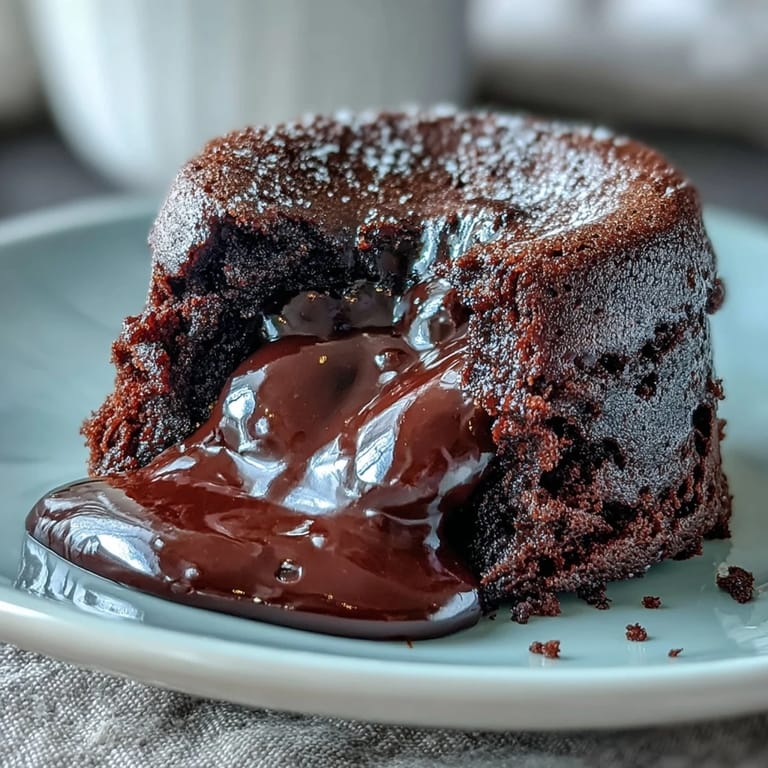 Close-up of a spoon breaking into Chocolate Lava Cakes with Espresso, revealing gooey dark chocolate and espresso filling alongside a dollop of whipped cream.