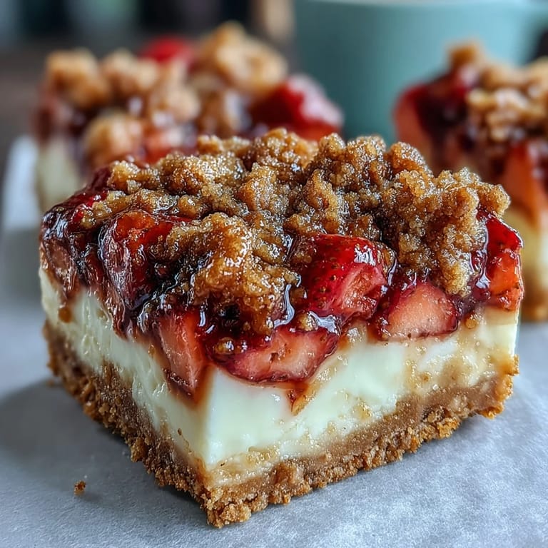 Delicious Strawberry Cheesecake Bars served chilled on a dessert plate, ready for a sweet party treat.
