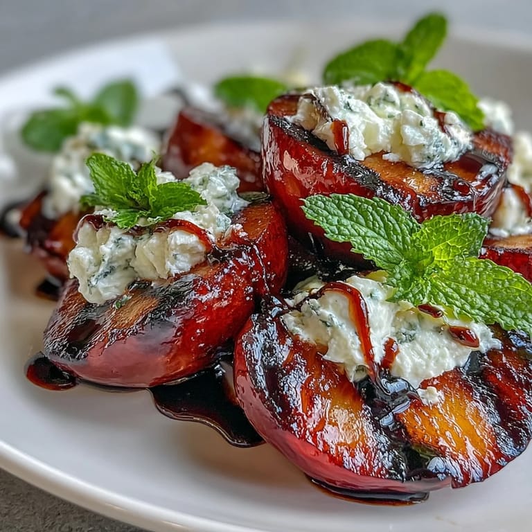 Perfectly caramelized grilled plums with balsamic glaze, ready to serve at a summer gathering.