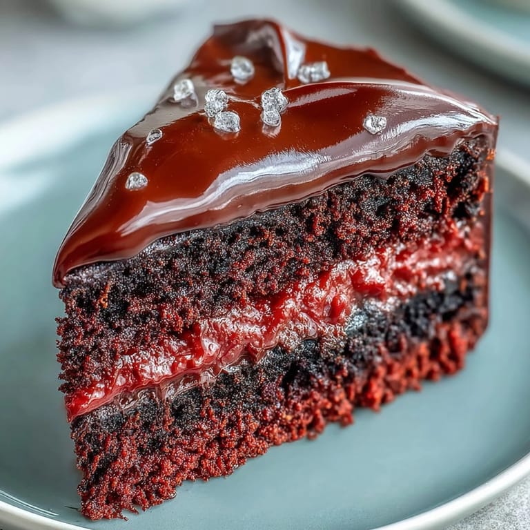 Perfectly sliced Red Betty Boop Heart Cake reveals soft red crumb and rich dark chocolate Betty Boop decoration on white frosting. 
