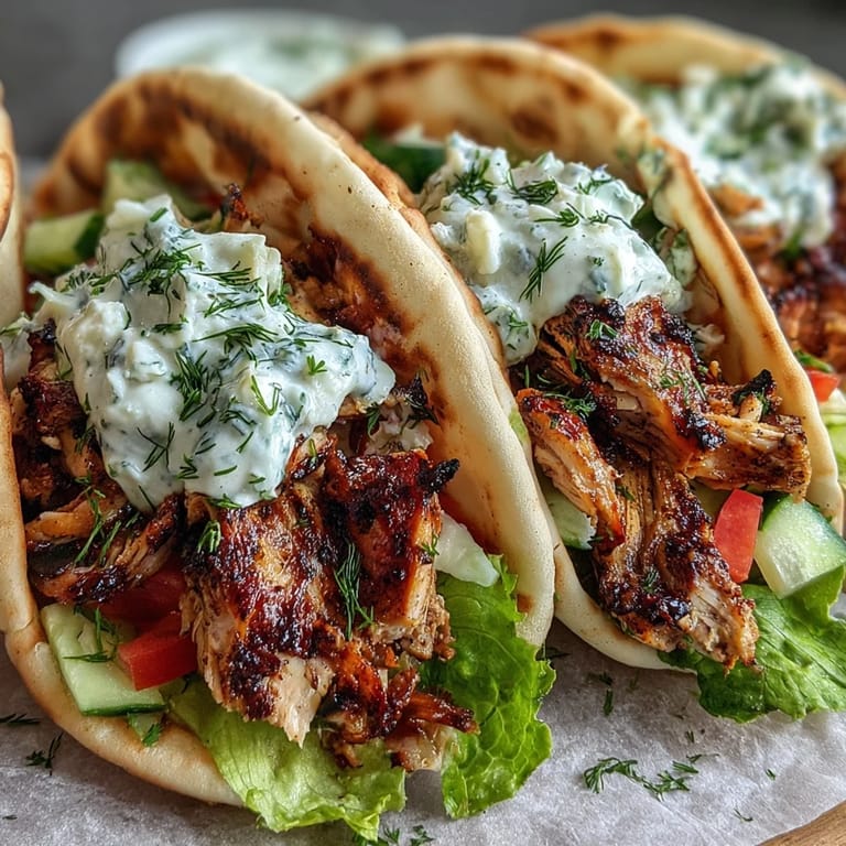 Juicy Mediterranean Chicken Gyros wrapped in warm pita with fresh garnish.