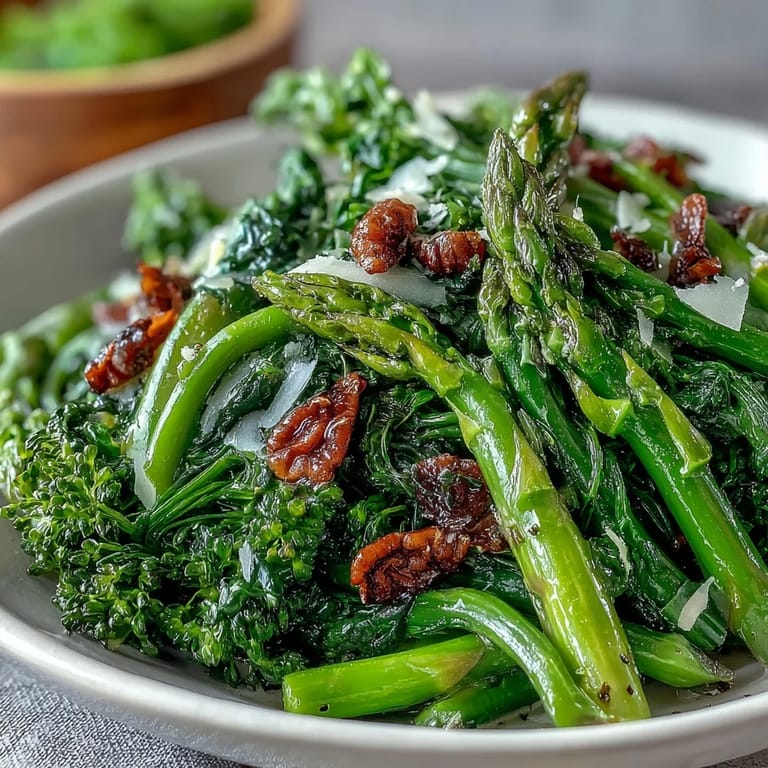 Vibrant asparagus ribbons and tender peas combine with lemon vinaigrette, Parmesan, and pine nuts for a light, fresh dish.