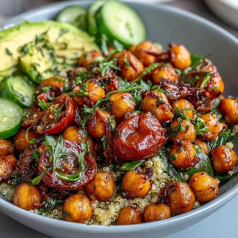 Lemon Vinaigrette Grain Bowls with Roasted Chickpeas - wholesome, Mediterranean-inspired meal with fluffy grains, crispy chickpeas, and vibrant veggies drizzled in zesty lemon vinaigrette.