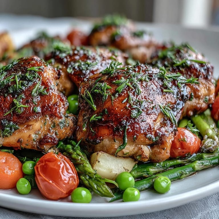 Sheet Pan Chicken with Spring Veggies - tender chicken and crisp spring vegetables baked together with a zesty lemon-garlic marinade for a wholesome dinner.  