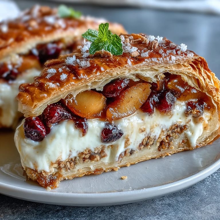 A close-up view of the baked stone fruit galette, showing the bubbling fruit filling and the golden, sugary crust.