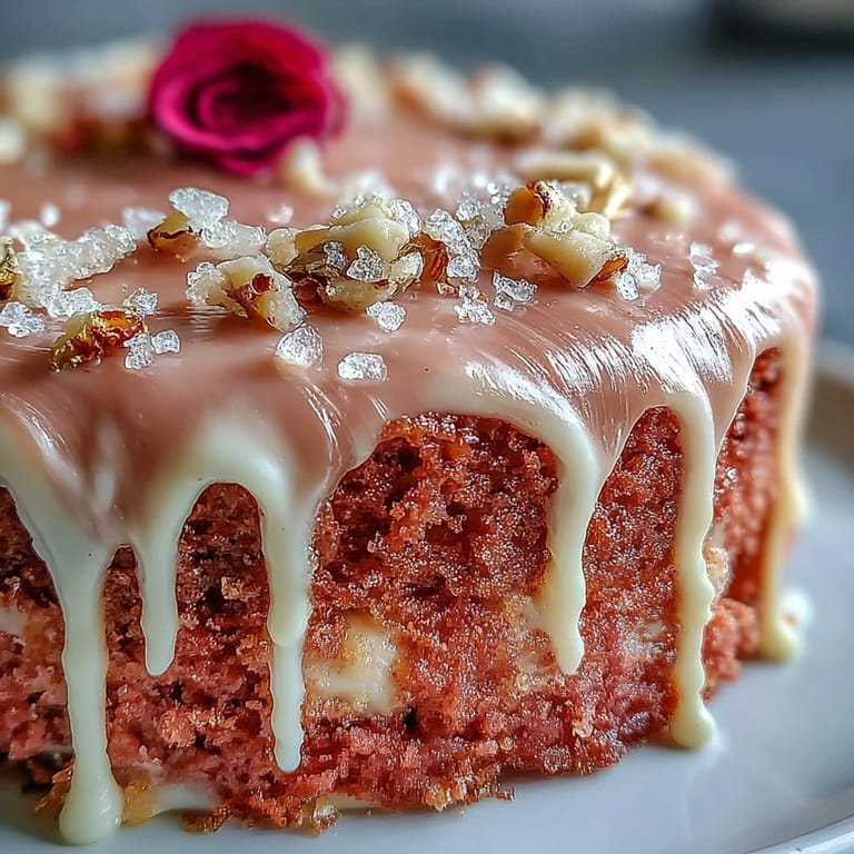 Soft rosé velvet cake, a vision of pink perfection with elegant gold accents.