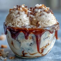 Creamy coconut cold brew float with vanilla ice cream, perfect summer beverage.