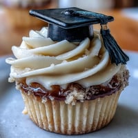 Festive graduation cupcakes with impressive handmade black and gold fondant caps.